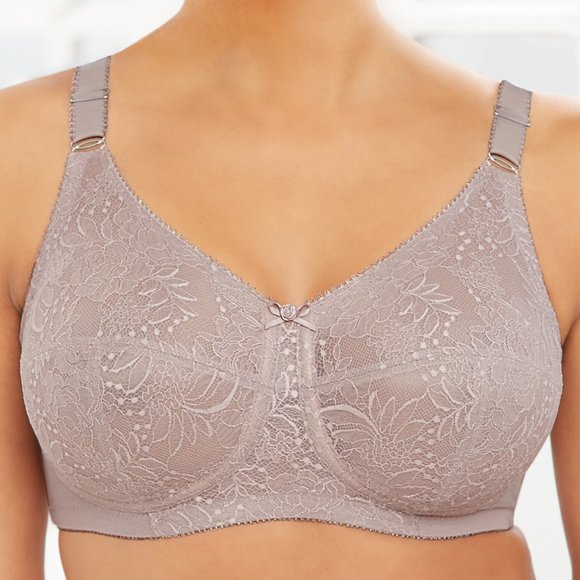 Set Of 3! 40DD Glamorise COMFORT LIFT Bra (COTTON-LINED) Wireless LACE Taupe NEW - Picture 5 of 16